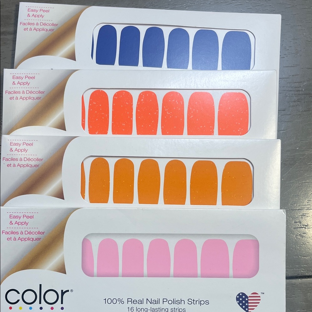 Color Street Vibrant Nail Polish Strips - Blue, Orange, Pink